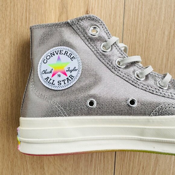 ⭐Converse Chuck 70 Pride Hi  7.5 Men's Shoes Silver Metallic Sneaker A10214C New - Picture 10 of 12